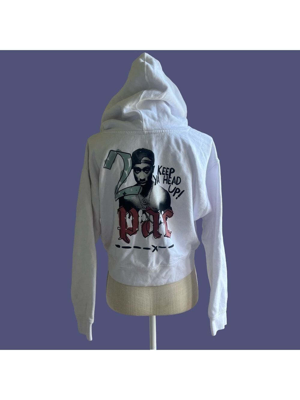 Cross Colours Tupac Halo Crop White Hoodie Women's Size Medium